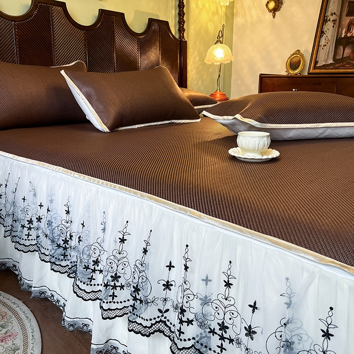 91家纺网 家纺一手货源 找家纺 网红馆（ck家纺） 2025新款可脱卸床裙款冰藤席-盛夏繁星 深咖