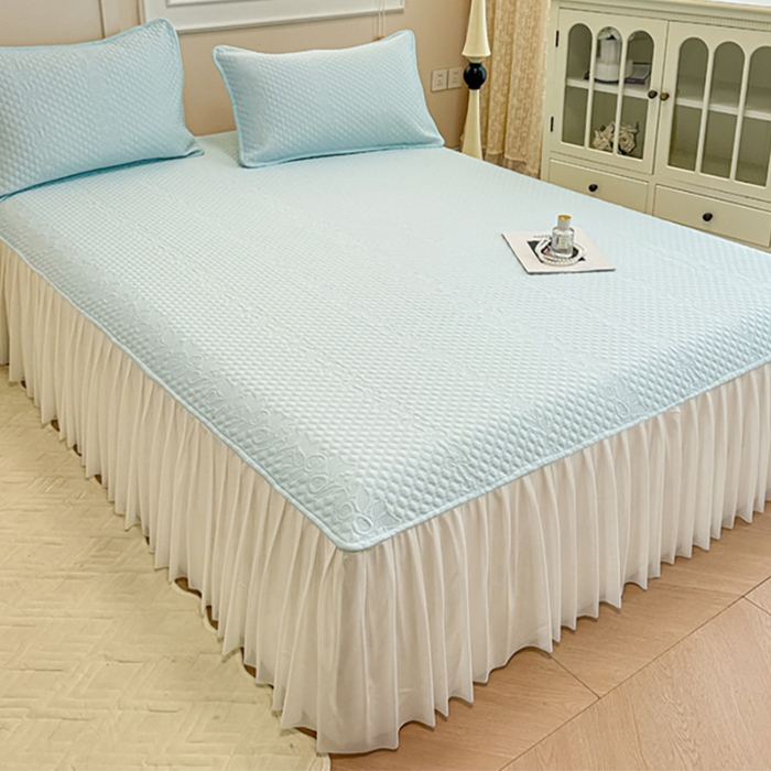 91家纺网 家纺一手货源 找家纺 布卢姆床垫 2025新款A类PE乙纶冰豆豆凉席床裙款 夏日藤萝 蓝