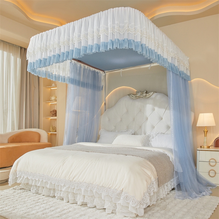 91家纺网 家纺一手货源 找家纺 迪凡保罗蚊帐 2025新款2513款双轨铝合金落地导轨蚊帐 蓝灰色