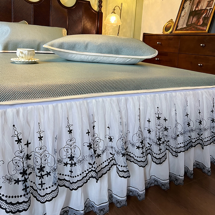 91家纺网 家纺一手货源 找家纺 网红馆（ck家纺） 2025新款可脱卸床裙款冰藤席-盛夏繁星 荷绿