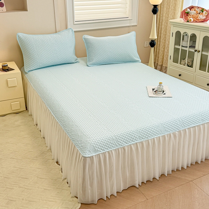 91家纺网 家纺一手货源 找家纺 布卢姆床垫 2025新款A类PE乙纶冰豆豆凉席床裙款 夏日藤萝 蓝