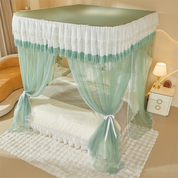 91家纺网 家纺一手货源 找家纺 迪凡保罗蚊帐 2025新款2513款双轨铝合金落地导轨蚊帐 抹茶绿