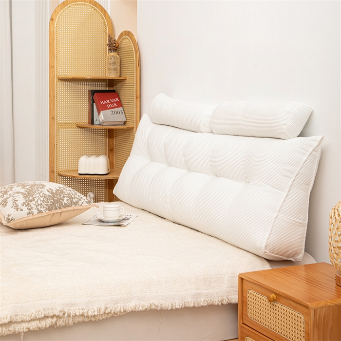 91家纺网 家纺一手货源 找家纺 沐沐家纺 2026新款灯芯绒三角靠背带头枕 白色