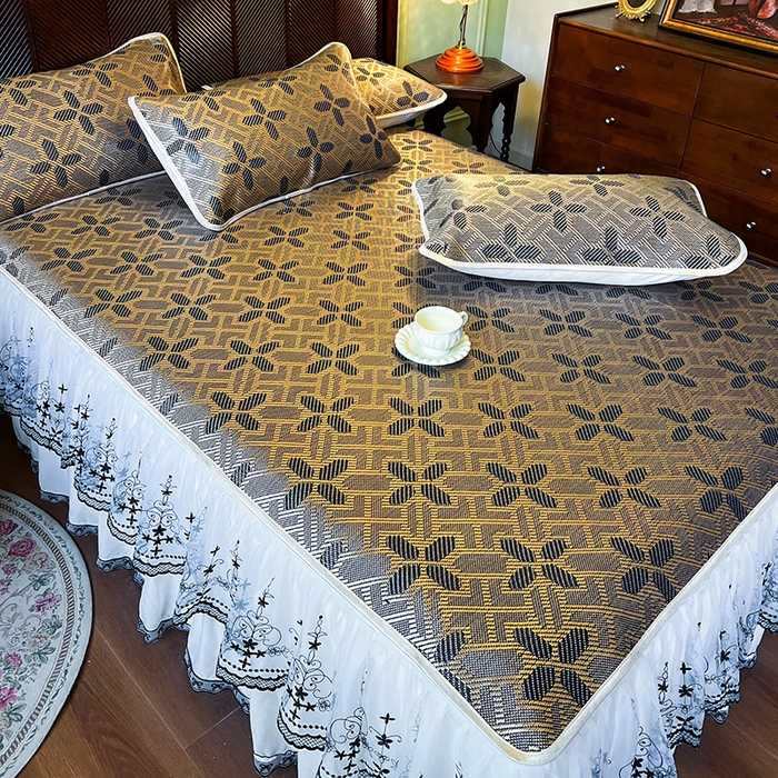 91家纺网 家纺一手货源 找家纺 网红馆（ck家纺） 2025新款可脱卸床裙款冰藤席-盛夏繁星 钴蓝