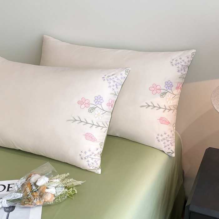 91家纺网 家纺一手货源 找家纺 桃园 2025新款纯棉全棉长绒棉刺绣绣花四件套-洛可可 白绿