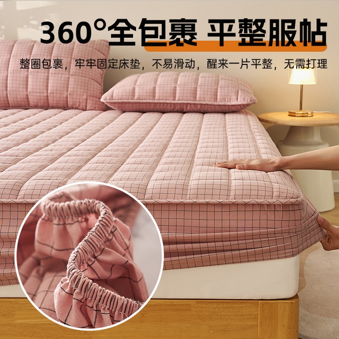 91家纺网 家纺一手货源 找家纺 锦丝钰床垫 2025春夏新款全棉色织水洗棉床笠 小粉格