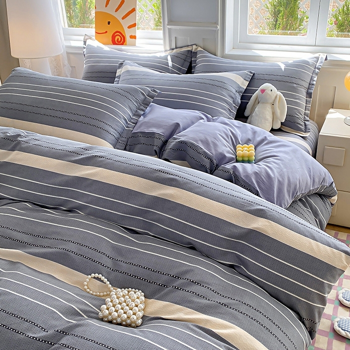 91家纺网 家纺一手货源 找家纺 天之爱 2025新款全棉印花四件套 芬利莱-灰