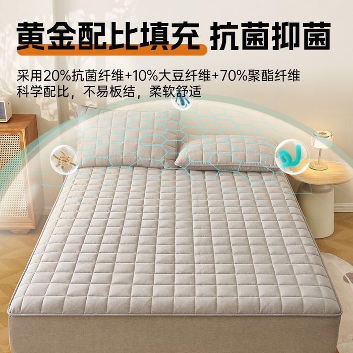 91家纺网 家纺一手货源 找家纺 锦丝钰床垫 2025春夏新款全棉色织水洗棉床笠 浅灰