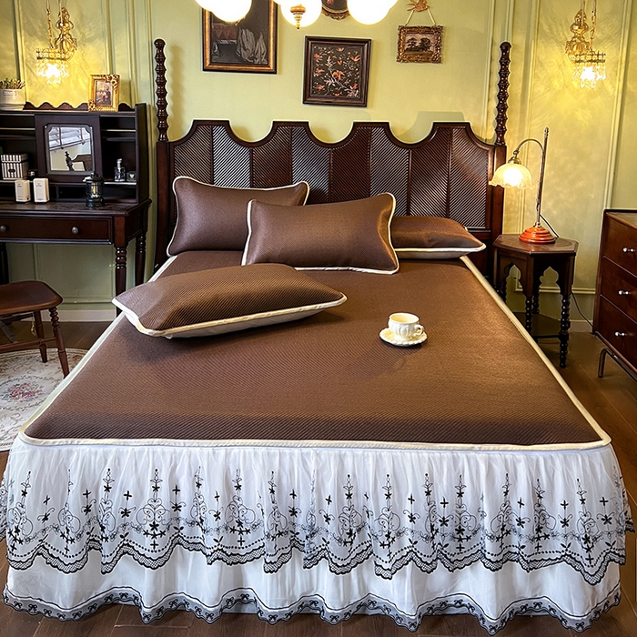 91家纺网 家纺一手货源 找家纺 网红馆（ck家纺） 2025新款可脱卸床裙款冰藤席-盛夏繁星 深咖