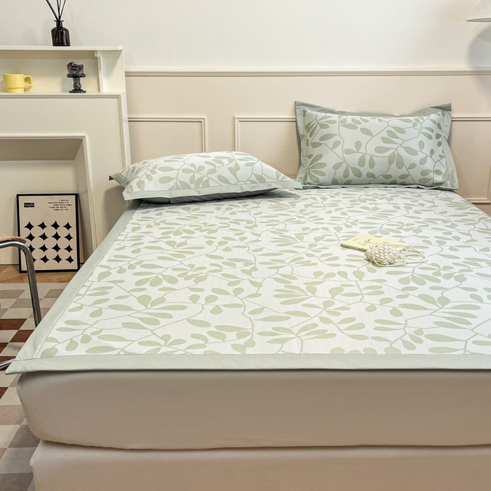 91家纺网 家纺一手货源 找家纺 宜代光年 2025新款冷凝丝可水洗提花凉感席-床席款 凉感叶繁-绿