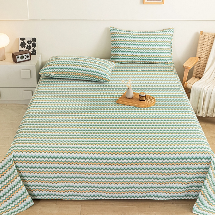 91家纺网 家纺一手货源 找家纺 芃成家纺 2025新款加厚老粗布床单 波西米亚-绿