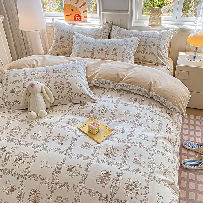 91家纺网 家纺一手货源 找家纺 天之爱 2025新款全棉印花四件套 乡野小筑