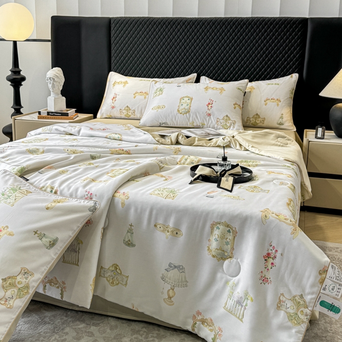 91家纺网 家纺一手货源 找家纺 芊寻家居 2025新款50支天丝数码麻绳款夏被四件套 洛丽塔米