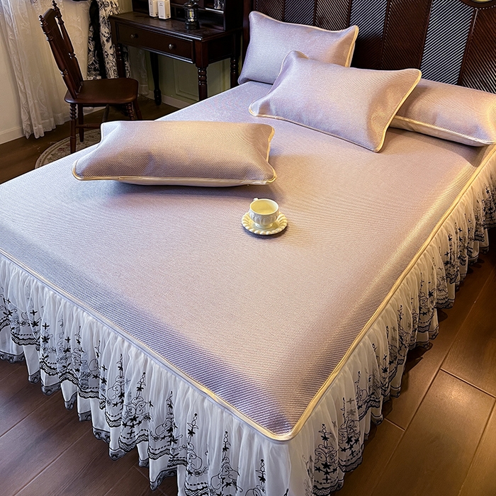 91家纺网 家纺一手货源 找家纺 网红馆（ck家纺） 2025新款可脱卸床裙款冰藤席-盛夏繁星 烟粉