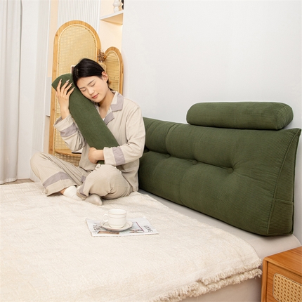 沐沐家纺 2026新款灯芯绒三角靠背带头枕 墨玉绿