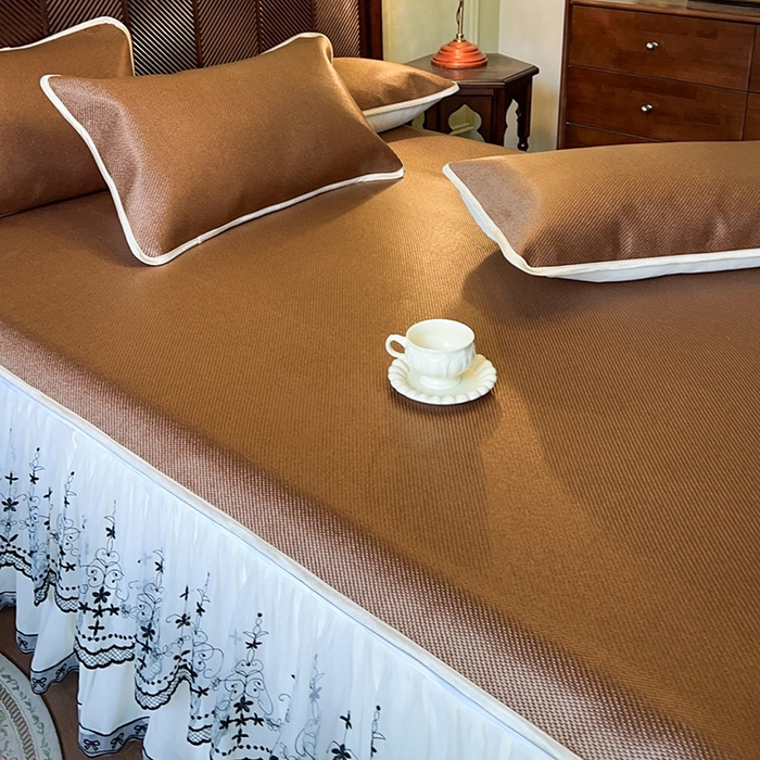 91家纺网 家纺一手货源 找家纺 网红馆（ck家纺） 2025新款可脱卸床裙款冰藤席-盛夏繁星 栗棕