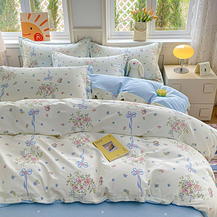 91家纺网 家纺一手货源 找家纺 天之爱 2025新款全棉印花四件套 幽幽花间兔