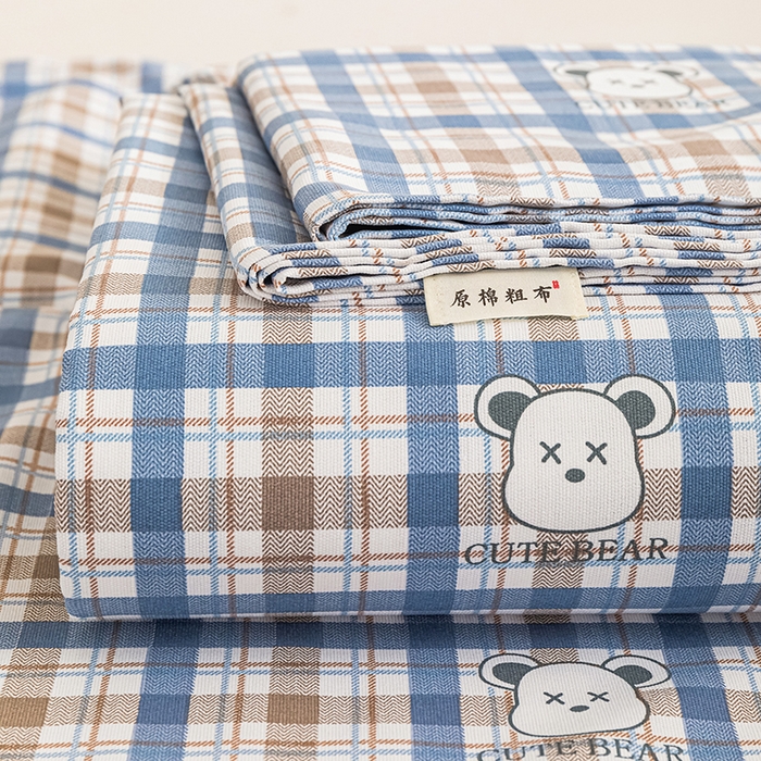 91家纺网 家纺一手货源 找家纺 芃成家纺 2025新款加厚老粗布床单 呆呆熊