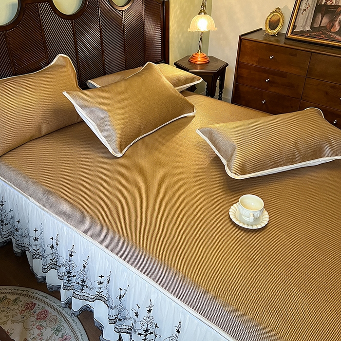 91家纺网 家纺一手货源 找家纺 网红馆（ck家纺） 2025新款可脱卸床裙款冰藤席-盛夏繁星 浅棕