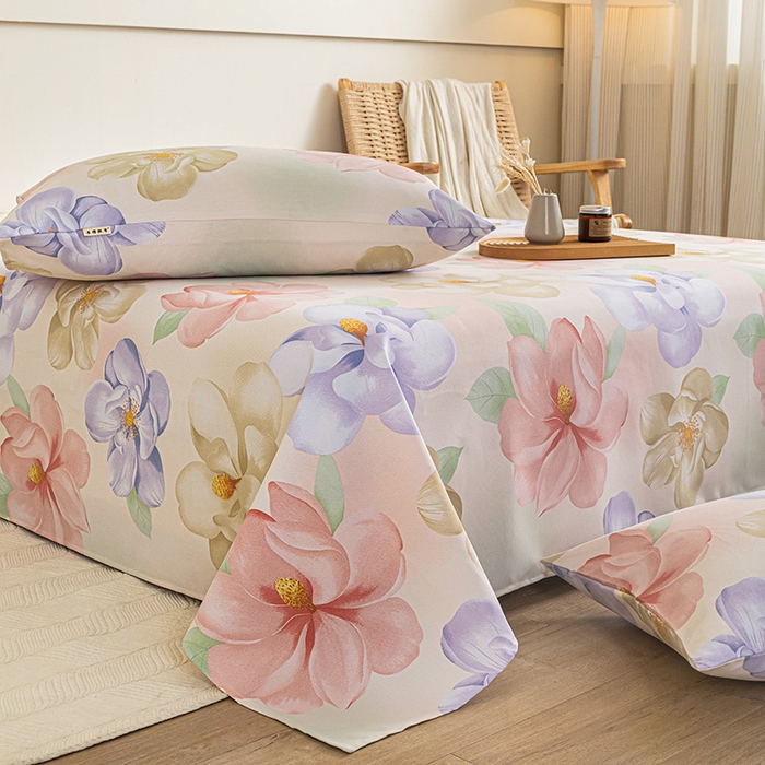 91家纺网 家纺一手货源 找家纺 芃成家纺 2025新款加厚老粗布床单 春日花开