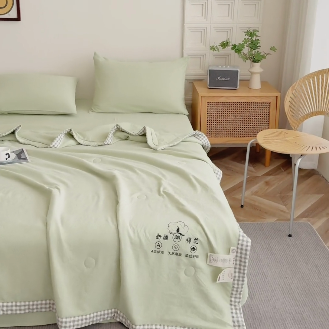 91家纺网 家纺一手货源 找家纺 帕芬鸟家纺 2025新款亲肤棉花夏被 浅绿