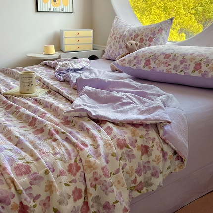 91家纺网 家纺一手货源 找家纺 （总）金梦拉家纺 2025新款A类提花纱布双层纱夏被四件套