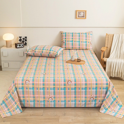 91家纺网 家纺一手货源 找家纺 芃成家纺 2025新款加厚老粗布床单 彩格兔