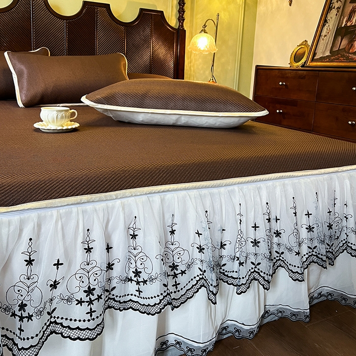 91家纺网 家纺一手货源 找家纺 网红馆（ck家纺） 2025新款可脱卸床裙款冰藤席-盛夏繁星 深咖