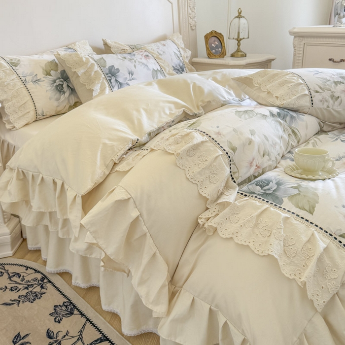 91家纺网 家纺一手货源 找家纺 （总）亲亲公主 2025新款全棉法式立体蝴蝶花边四件套--米娅