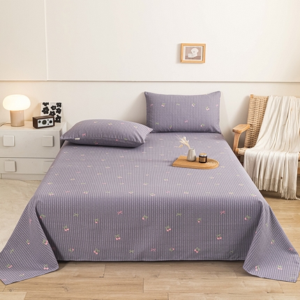 91家纺网 家纺一手货源 找家纺 芃成家纺 2025新款加厚老粗布床单 爱心樱桃