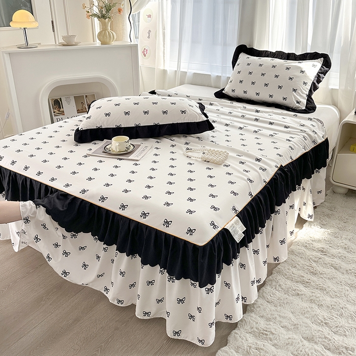 91家纺网 家纺一手货源 找家纺 （总）笠裙家纺 2025新款水洗棉床裙 荷叶花边法式赫本风床裙