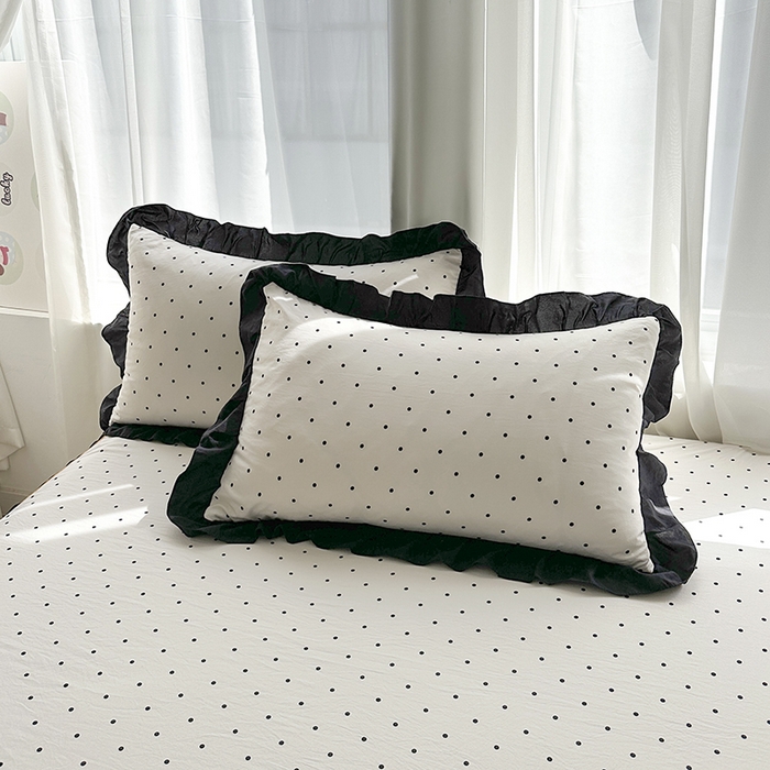 91家纺网 家纺一手货源 找家纺 笠裙家纺 2025新款水洗棉床裙 荷叶花边法式赫本风床裙 波点