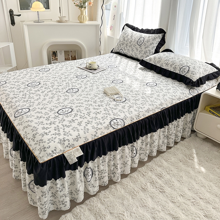 91家纺网 家纺一手货源 找家纺 笠裙家纺 2025新款水洗棉床裙 荷叶花边法式赫本风床裙 花香