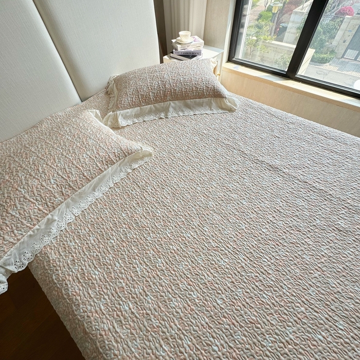 91家纺网 家纺一手货源 找家纺 8+8 2025新款全棉双层纱床盖三件套 黛秋