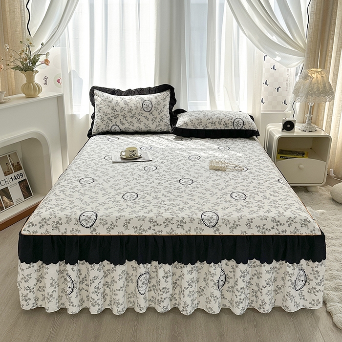 91家纺网 家纺一手货源 找家纺 笠裙家纺 2025新款水洗棉床裙 荷叶花边法式赫本风床裙 花香