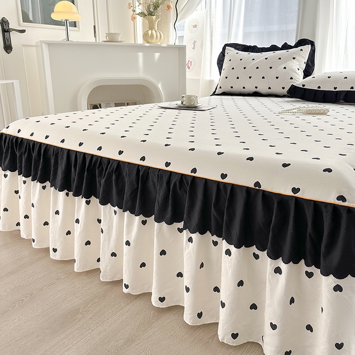 91家纺网 家纺一手货源 找家纺 笠裙家纺 2025新款水洗棉床裙 荷叶花边法式赫本风床裙 爱心