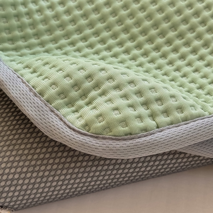 91家纺网 家纺一手货源 找家纺 萌飞 2025新款乙纶PE中分子华夫格凉豆豆凉席 中分子PE凉豆豆凉席-调皮小恐龙-果绿【床笠款】