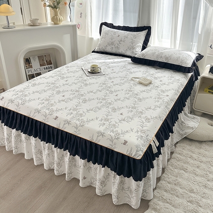 笠裙家纺 2025新款水洗棉床裙 荷叶花边法式赫本风床裙 花恋