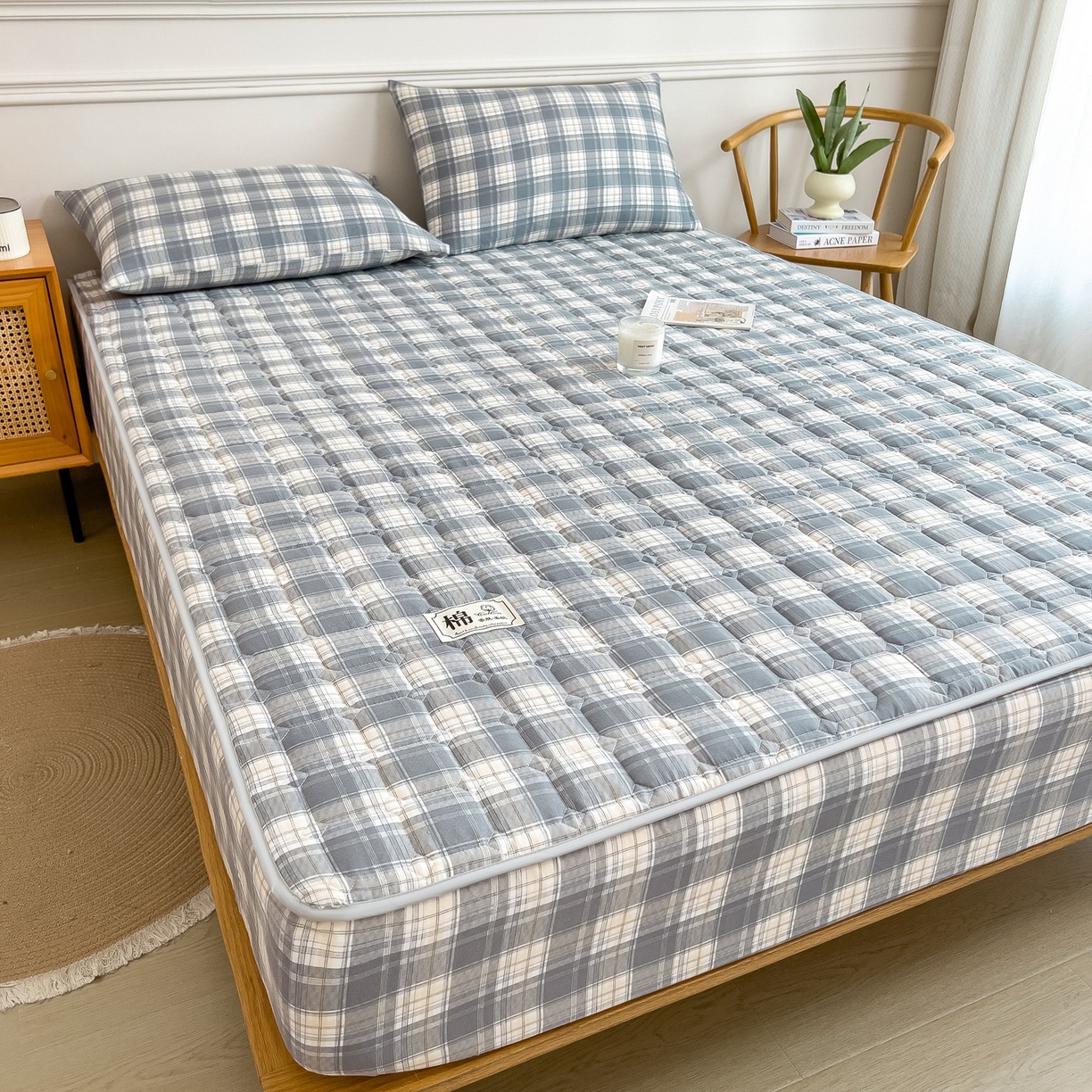 91家纺网 家纺一手货源 找家纺 蕾诺家纺 2025新款新疆棉花夹棉床垫床笠保护套 简兮灰