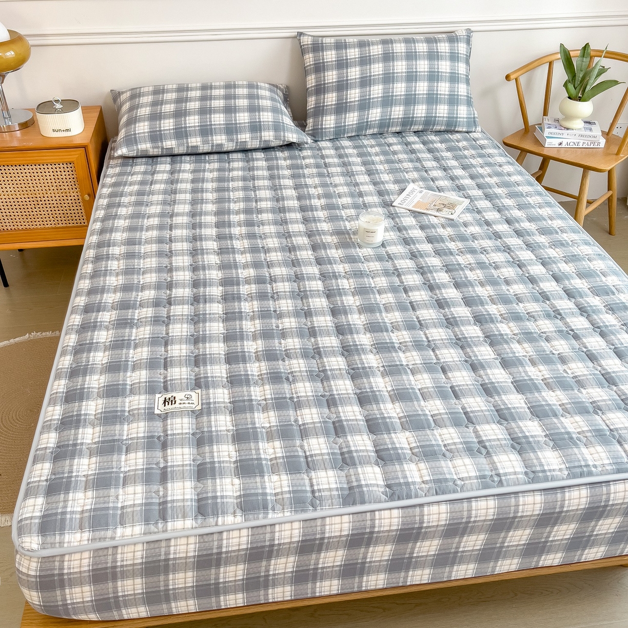 91家纺网 家纺一手货源 找家纺 蕾诺家纺 2025新款新疆棉花夹棉床垫床笠保护套 简兮灰