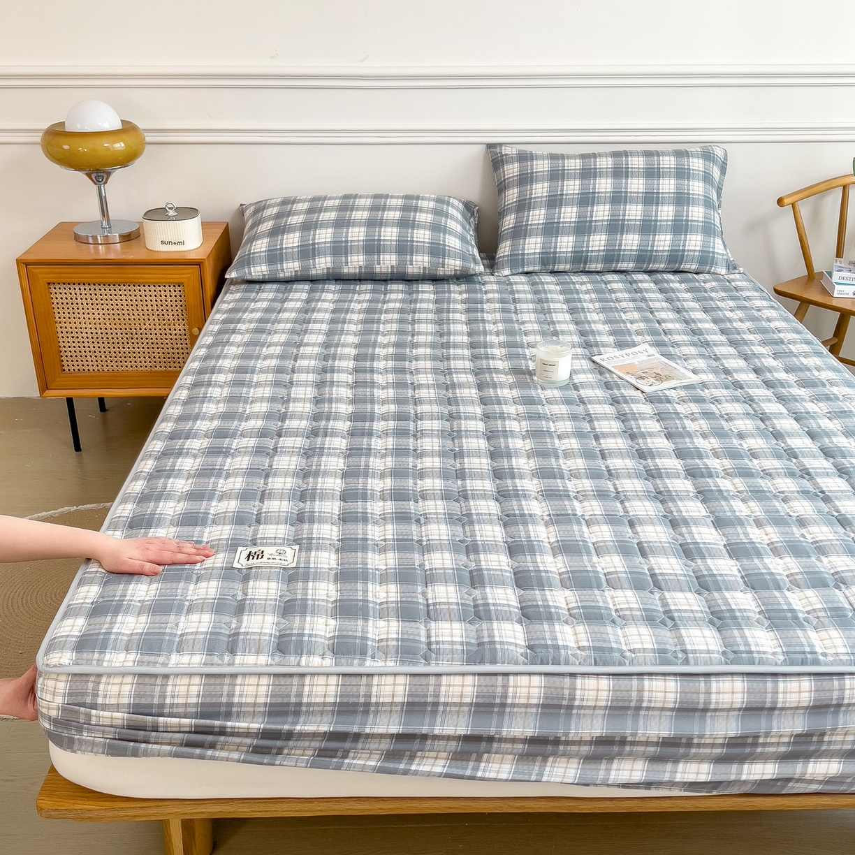 91家纺网 家纺一手货源 找家纺 蕾诺家纺 2025新款新疆棉花夹棉床垫床笠保护套 简兮灰