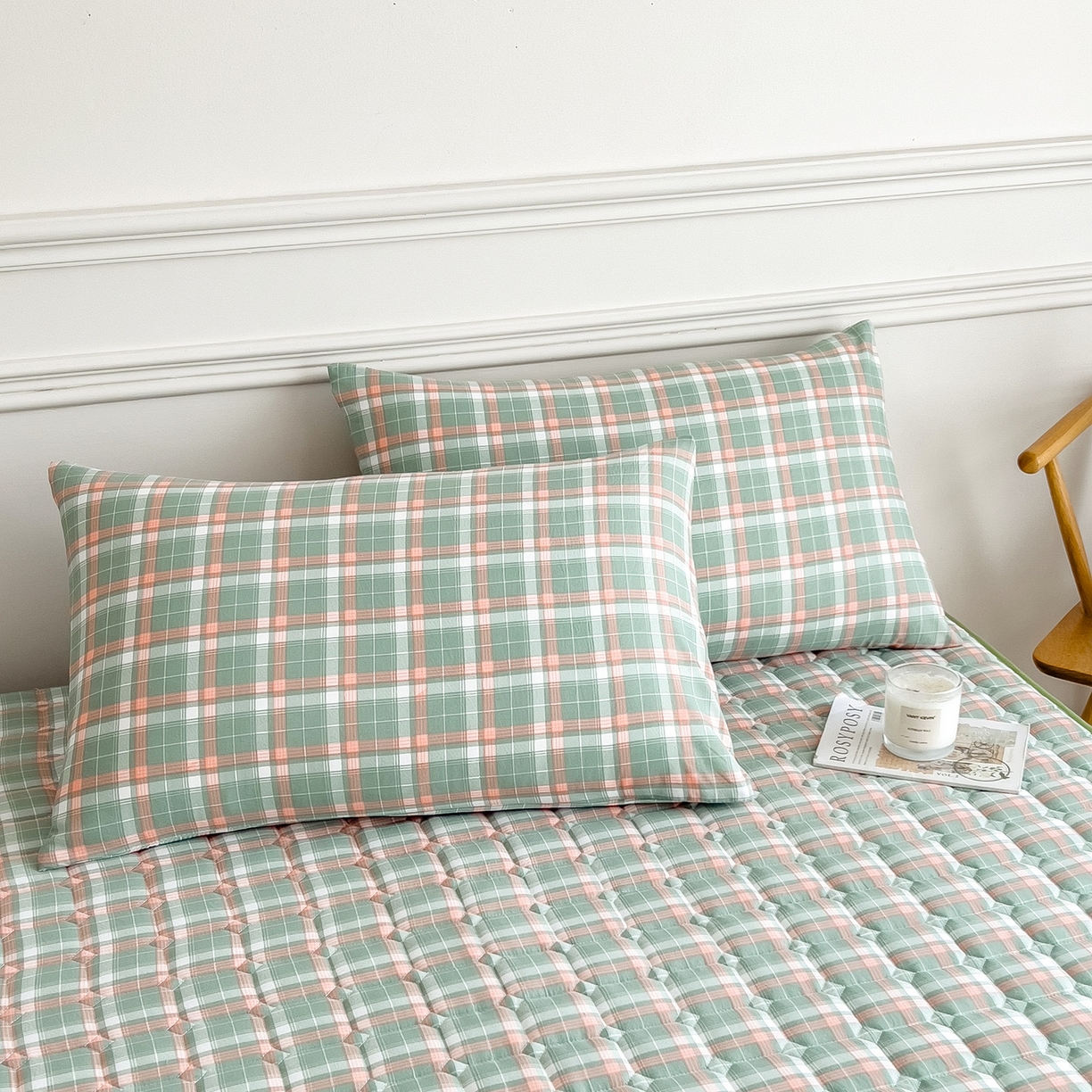 91家纺网 家纺一手货源 找家纺 蕾诺家纺 2025新款新疆棉花夹棉床垫床笠保护套 橘绿条