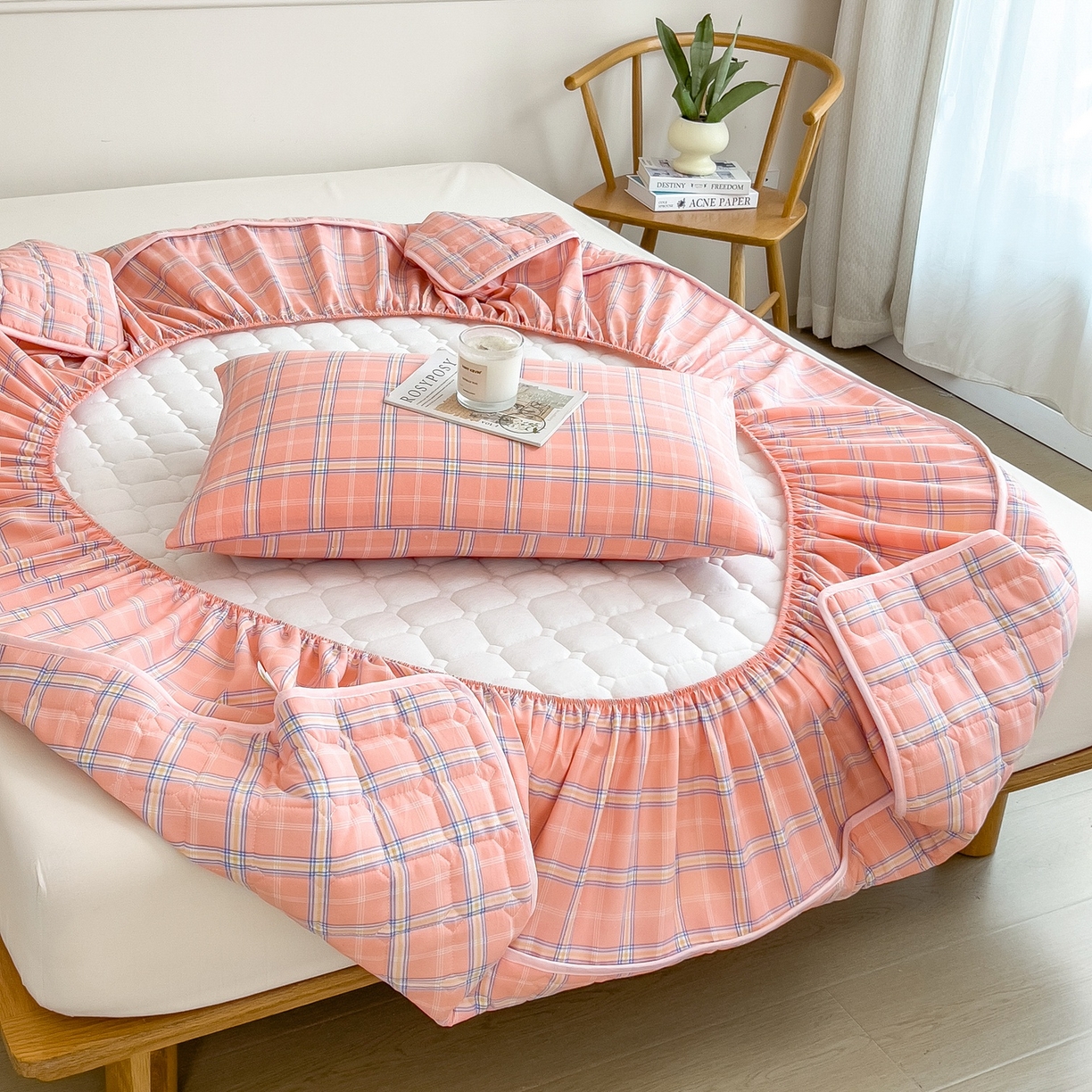 91家纺网 家纺一手货源 找家纺 蕾诺家纺 2025新款新疆棉花夹棉床垫床笠保护套 威尼斯粉