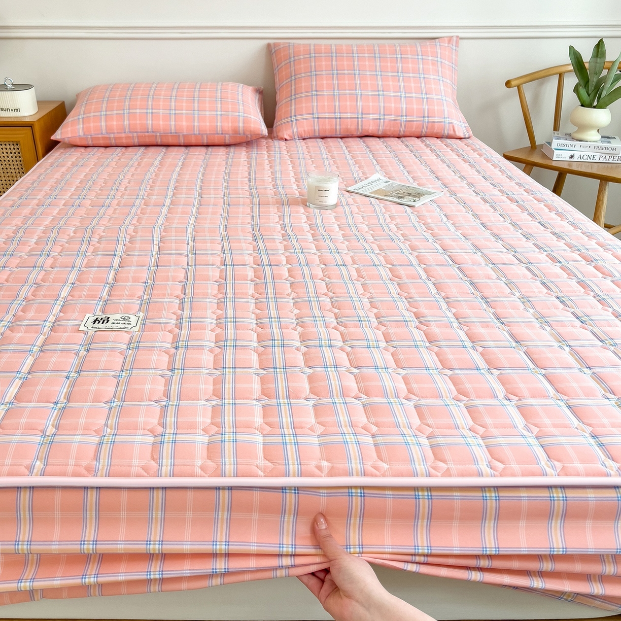 91家纺网 家纺一手货源 找家纺 蕾诺家纺 2025新款新疆棉花夹棉床垫床笠保护套 威尼斯粉