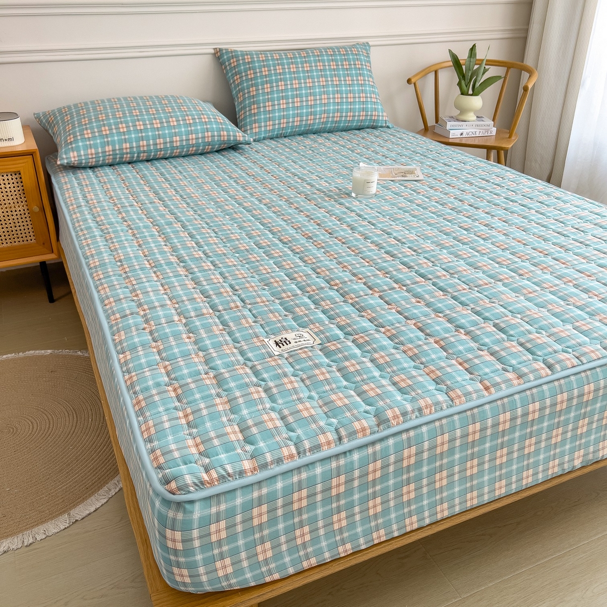 91家纺网 家纺一手货源 找家纺 蕾诺家纺 2025新款新疆棉花夹棉床垫床笠保护套 威尼斯绿