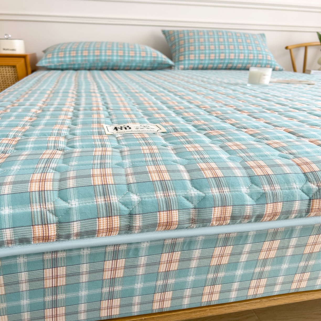 91家纺网 家纺一手货源 找家纺 蕾诺家纺 2025新款新疆棉花夹棉床垫床笠保护套 威尼斯绿