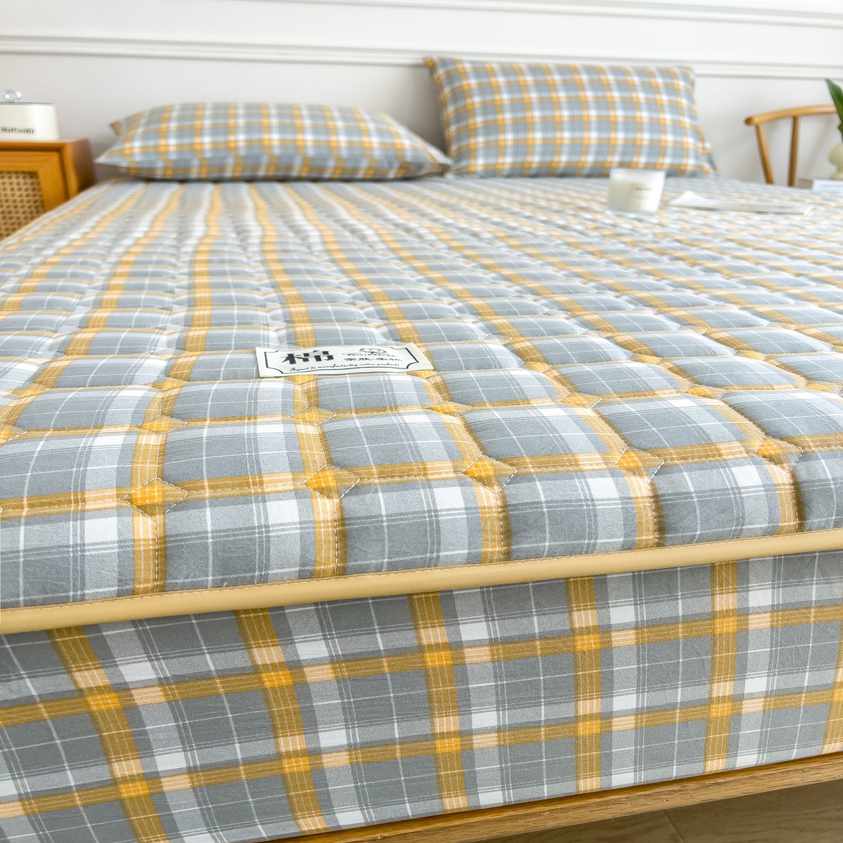 91家纺网 家纺一手货源 找家纺 蕾诺家纺 2025新款新疆棉花夹棉床垫床笠保护套 心语-咖