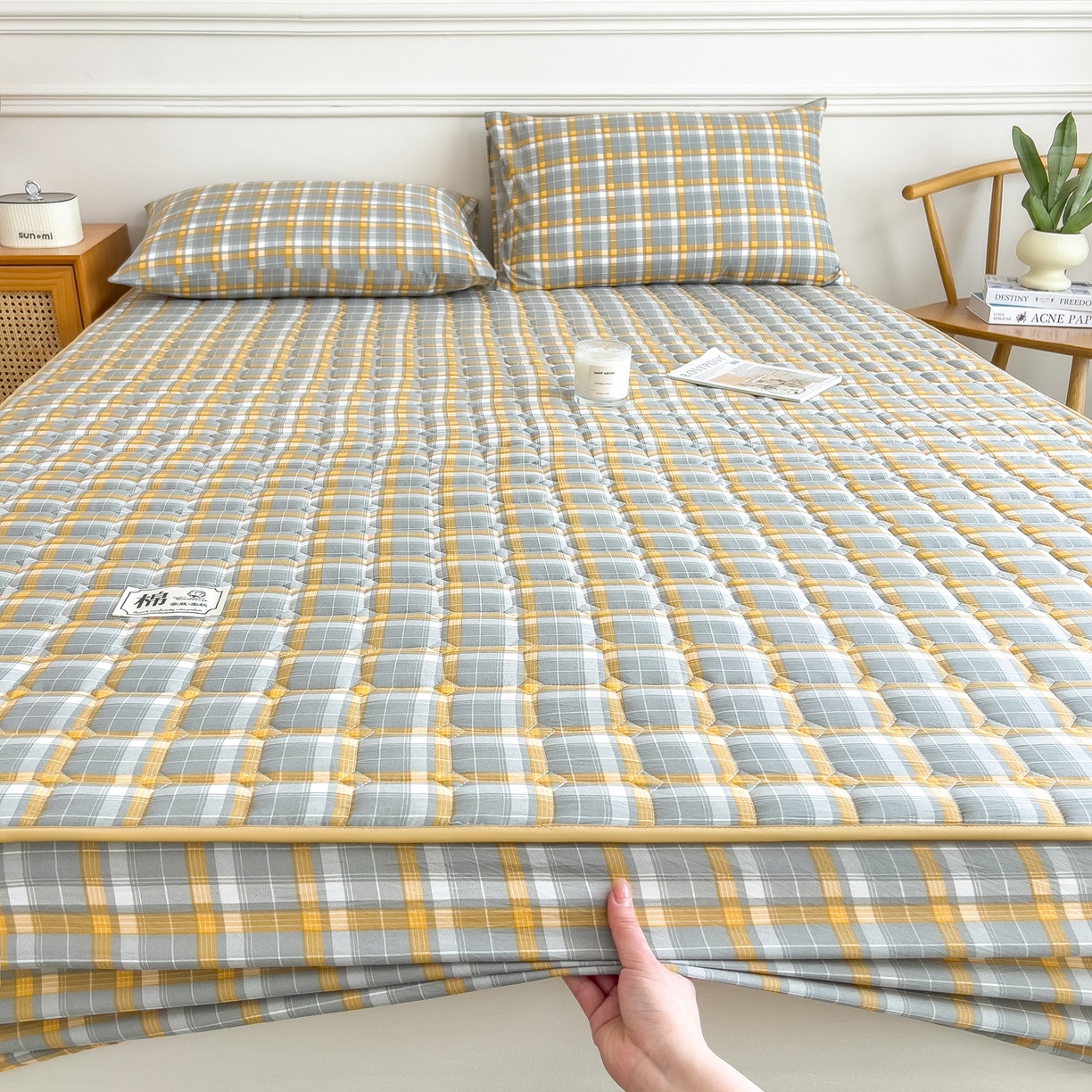 91家纺网 家纺一手货源 找家纺 蕾诺家纺 2025新款新疆棉花夹棉床垫床笠保护套 心语-咖