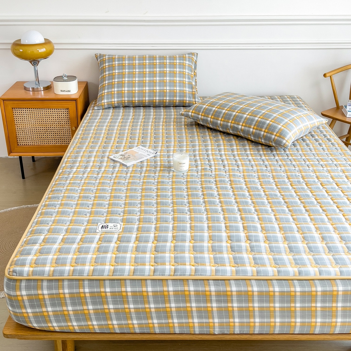 91家纺网 家纺一手货源 找家纺 蕾诺家纺 2025新款新疆棉花夹棉床垫床笠保护套 心语-咖