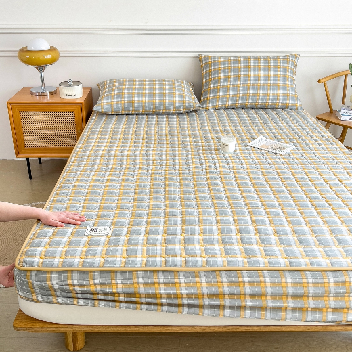 91家纺网 家纺一手货源 找家纺 蕾诺家纺 2025新款新疆棉花夹棉床垫床笠保护套 心语-咖